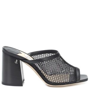 Jimmy Choo Joud 85 Leather Trimmed Mesh Sandal